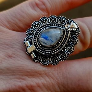 New Rainbow Moonstone 925 Silver Poison Ring.